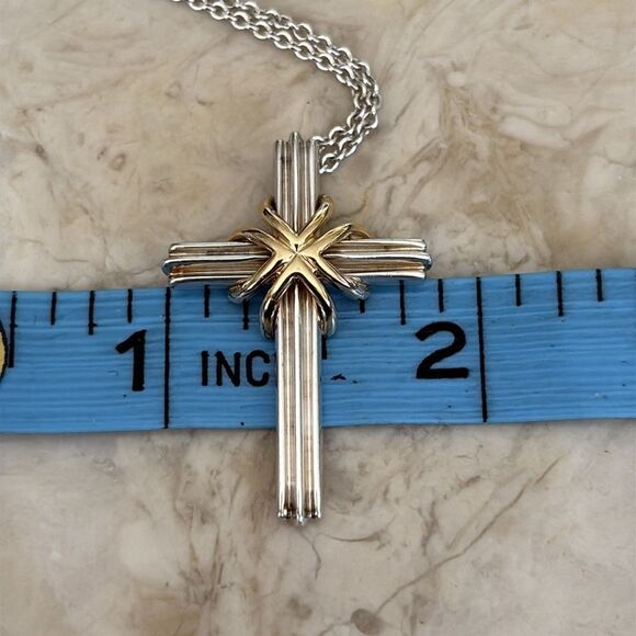 Tiffany & Co. 750 18K Gold & Sterling Silver Signature Cross Retired Rare - Picture 11 of 12